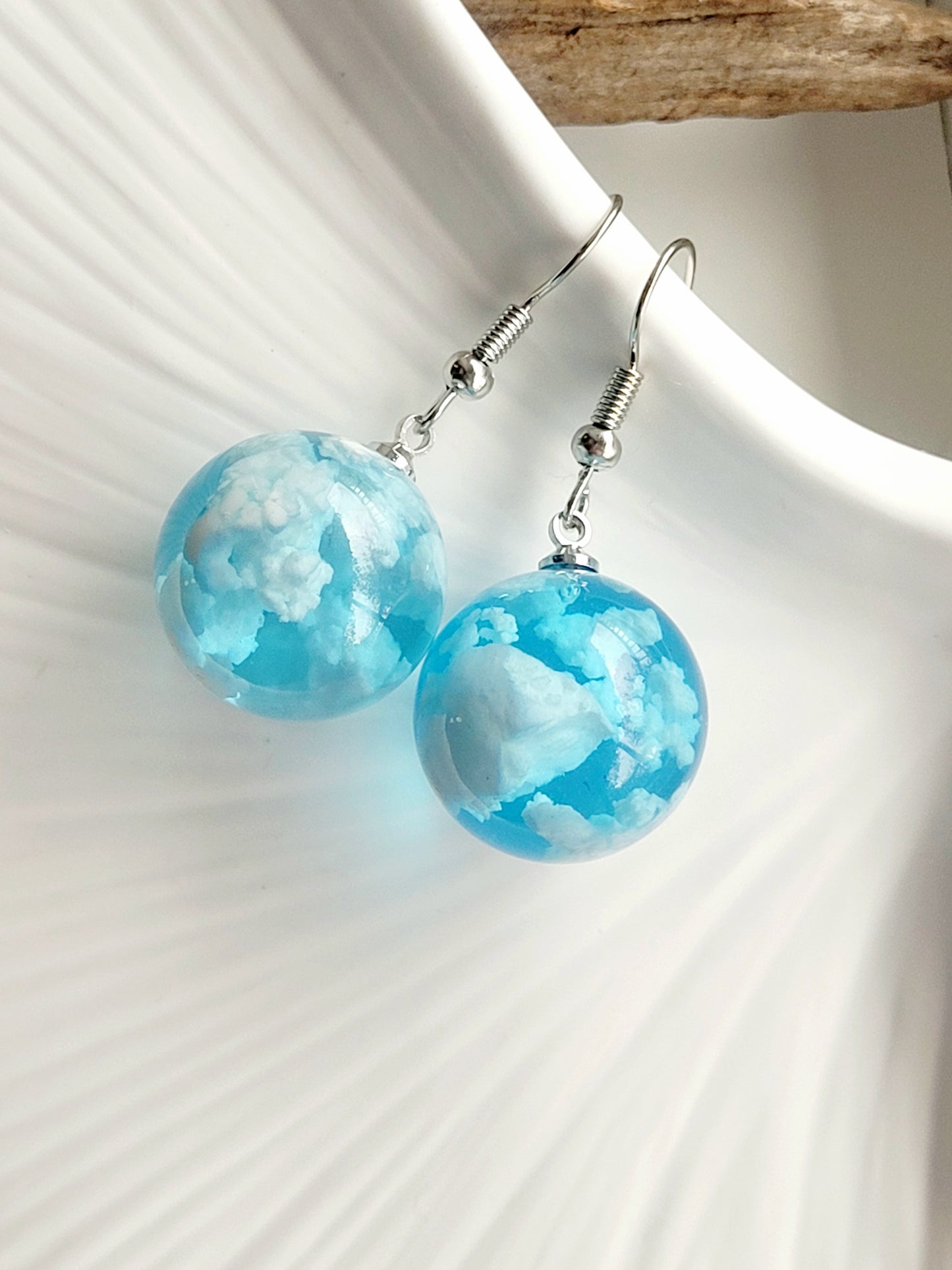 Sky Earrings – Handmade Blue Resin Dangles with Hypoallergenic Hooks