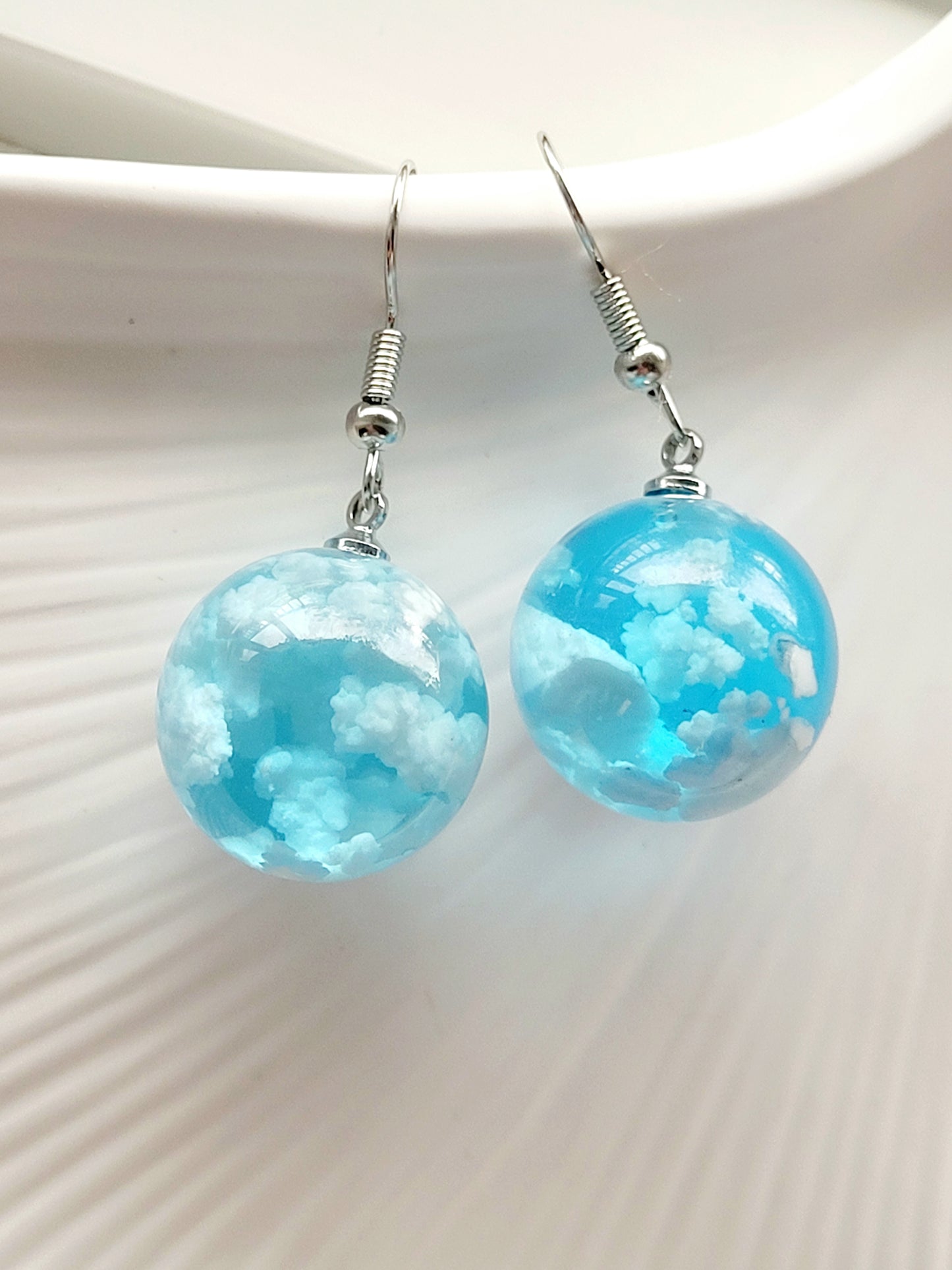 Sky Earrings – Handmade Blue Resin Dangles with Hypoallergenic Hooks