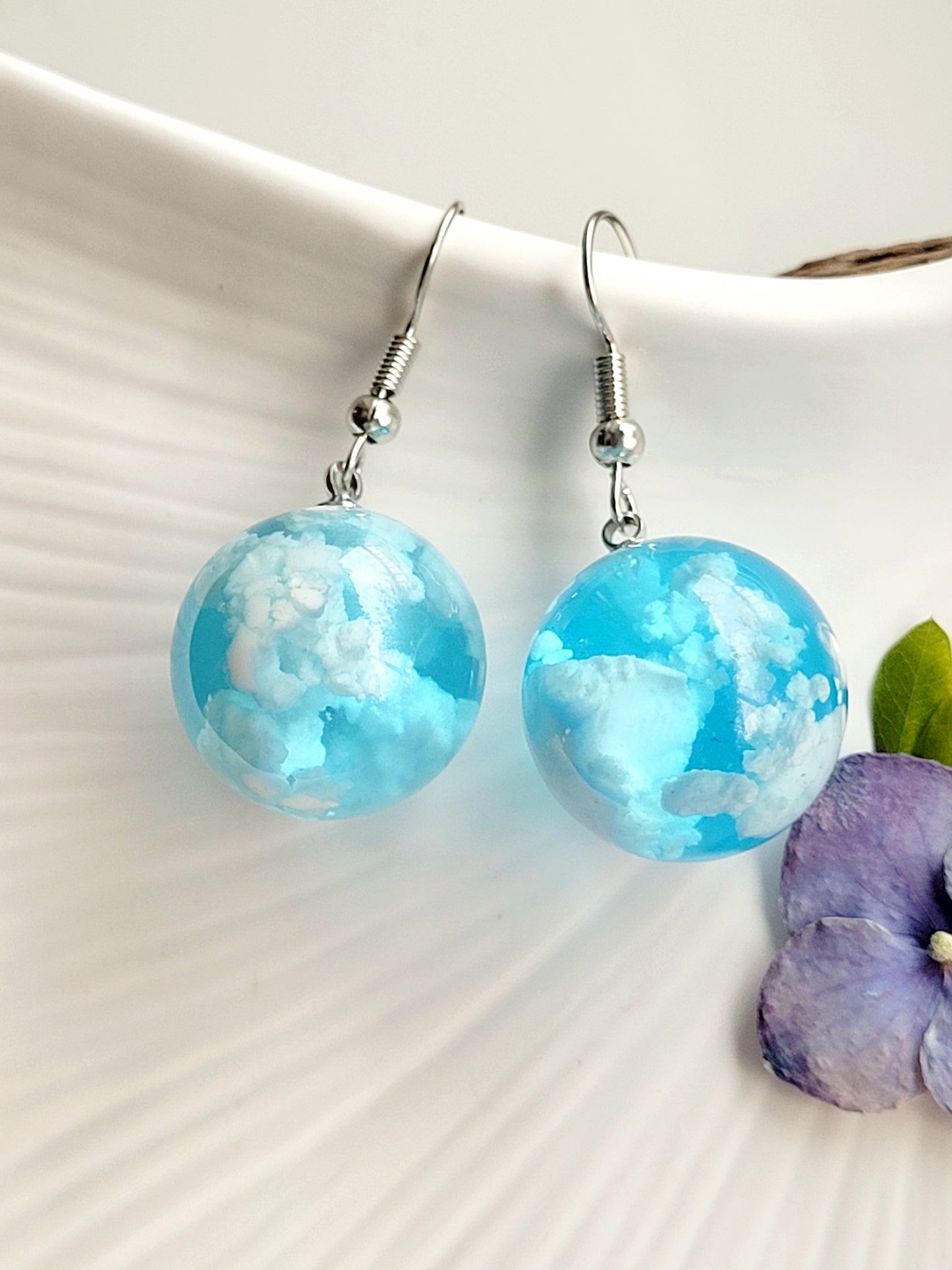Sky Earrings – Handmade Blue Resin Dangles with Hypoallergenic Hooks