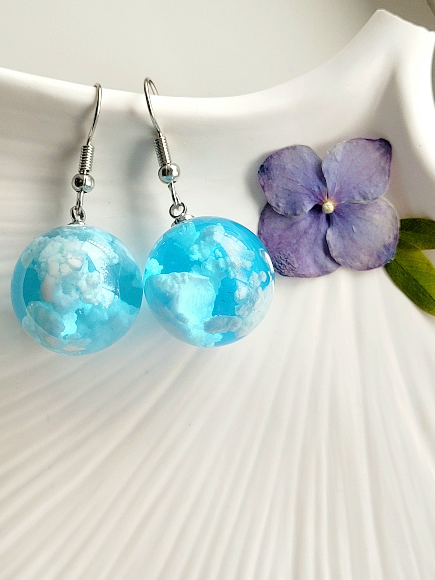Sky Earrings – Handmade Blue Resin Dangles with Hypoallergenic Hooks