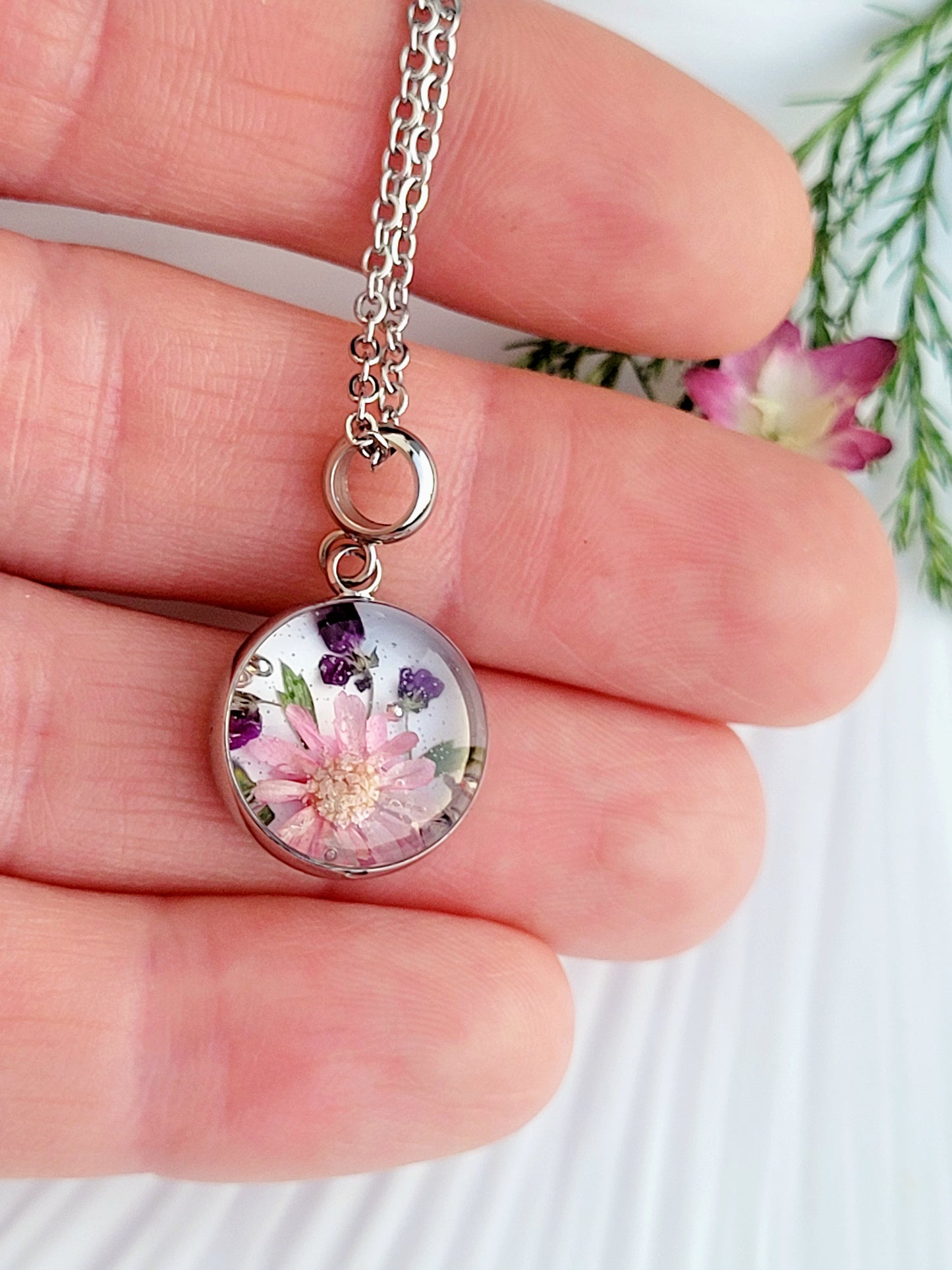 Delicate real wildflower Necklace – Minimalist jewelry.