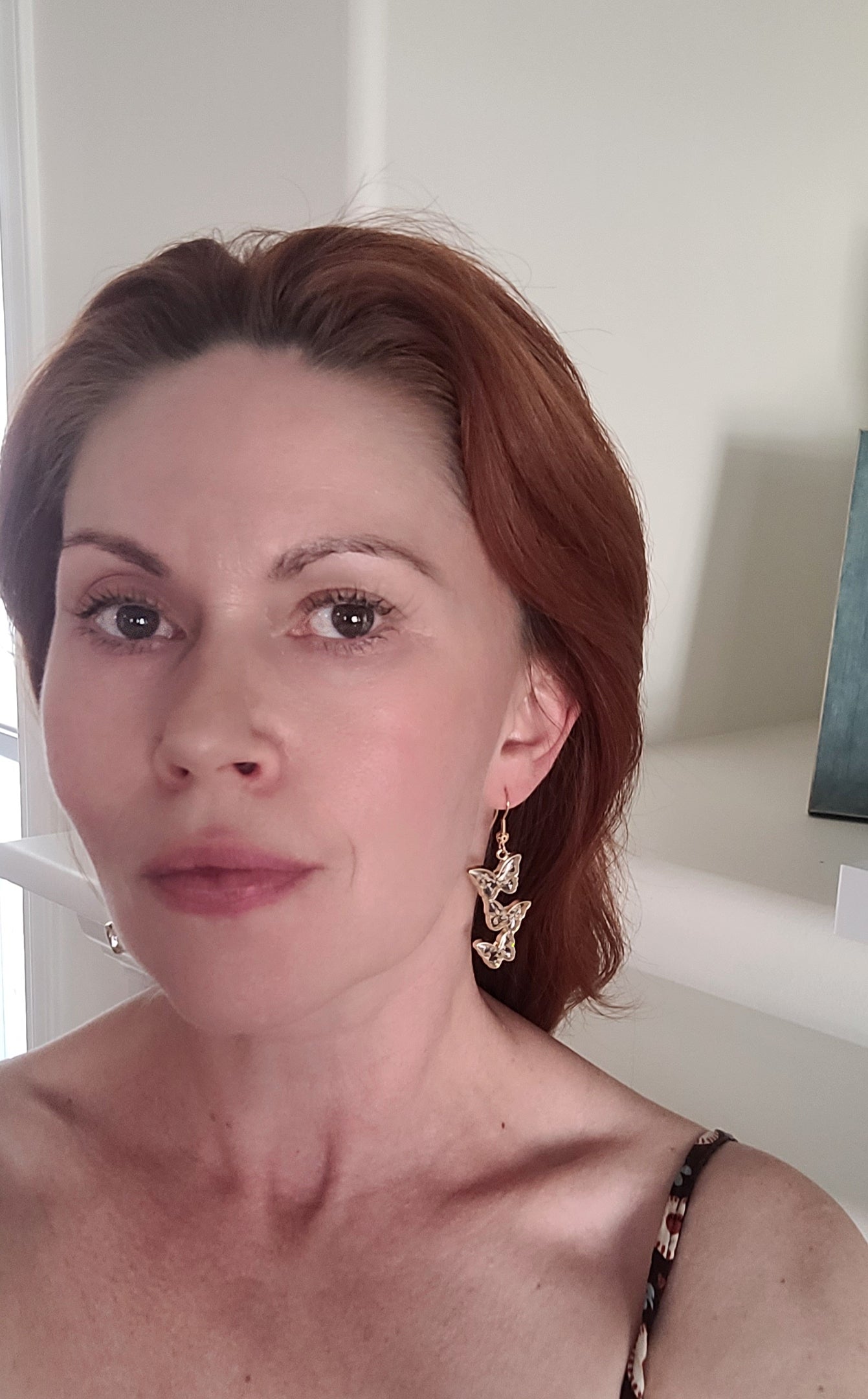 Floral handcrafted butterfly earrings with white wildflowers. Unique Gift. Unique Canadian jewelry