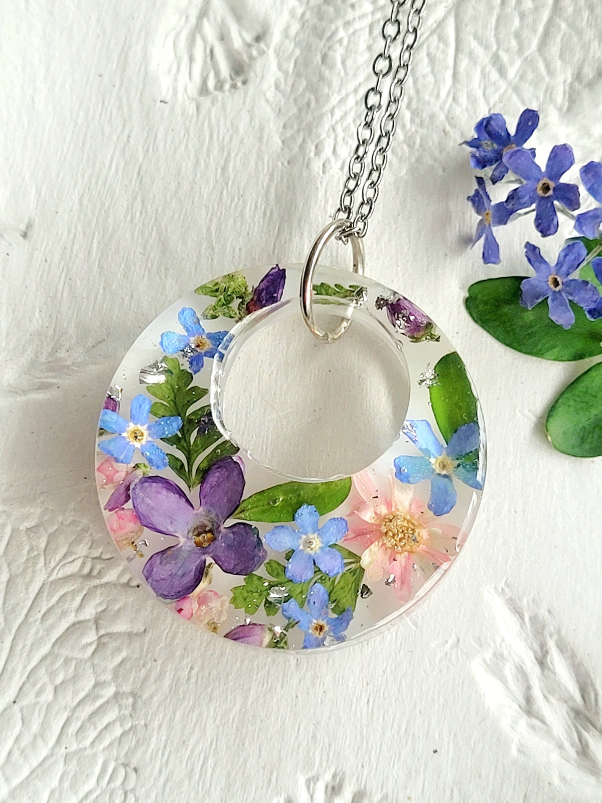 Lilac and forget-me-not necklace