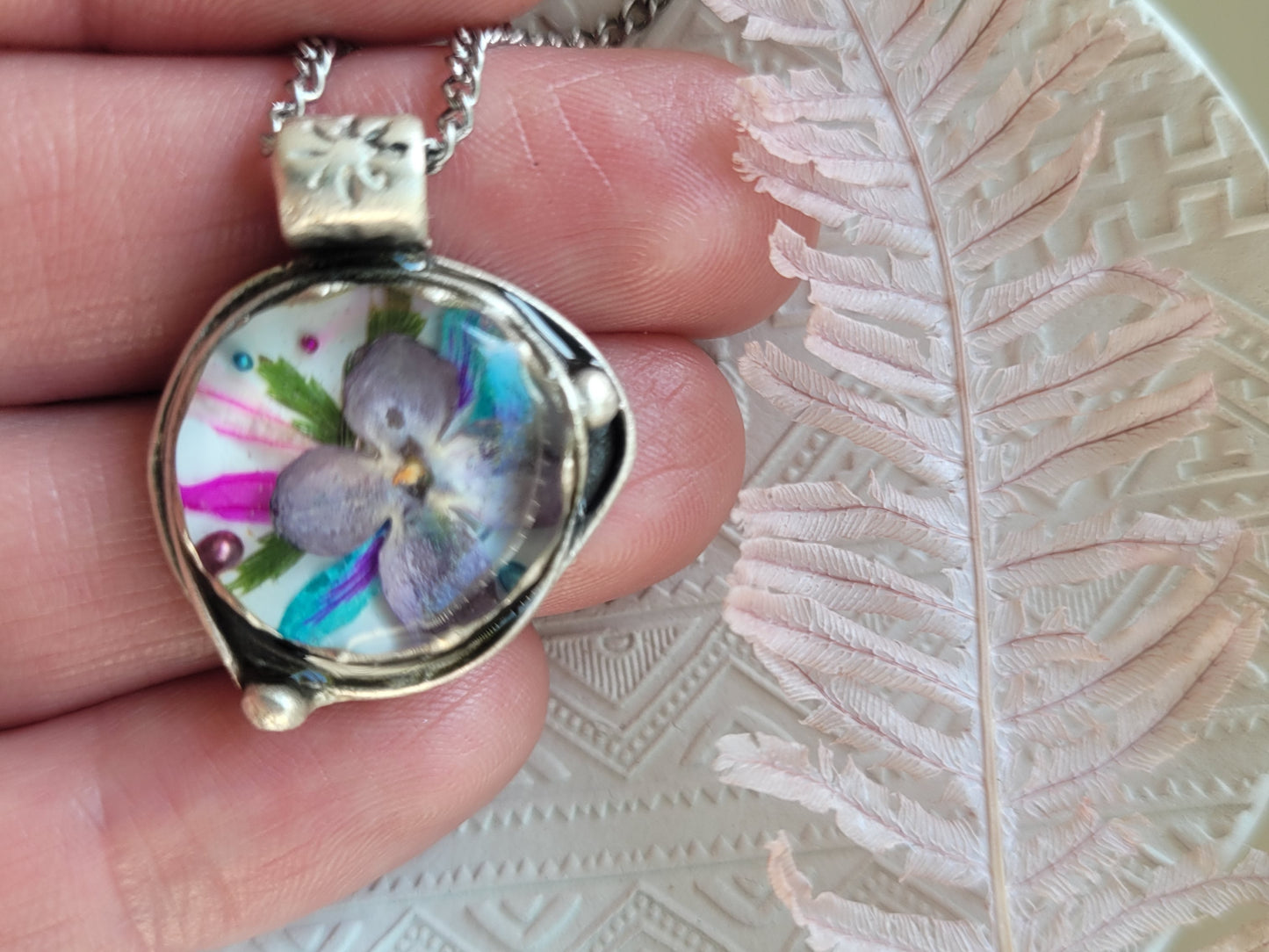 Blooming lilac. Botanical necklace with real flowers