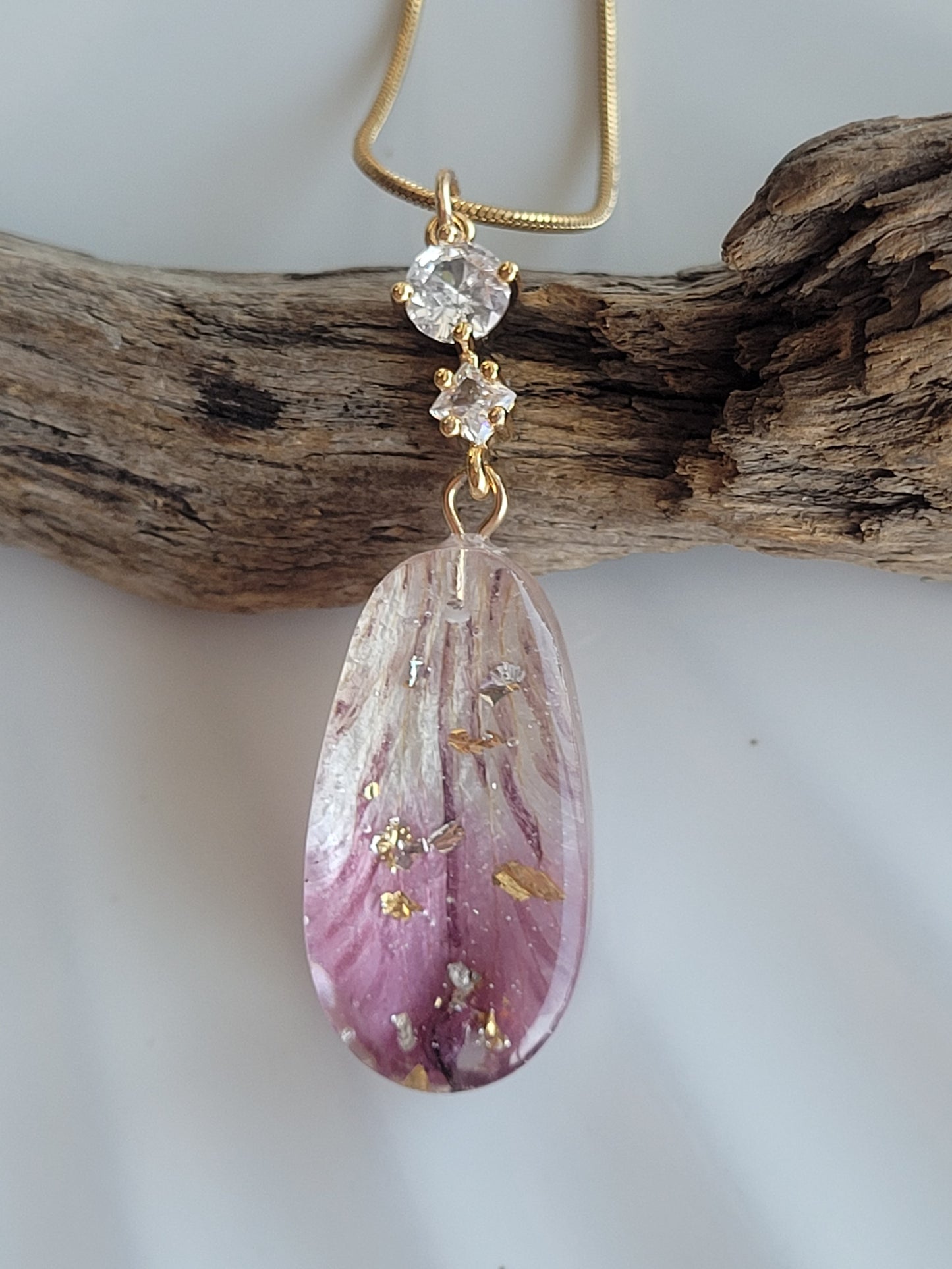 Handcrafted astroemeria necklace with real astroemeria petal. One-of-a-kind necklace and special gift