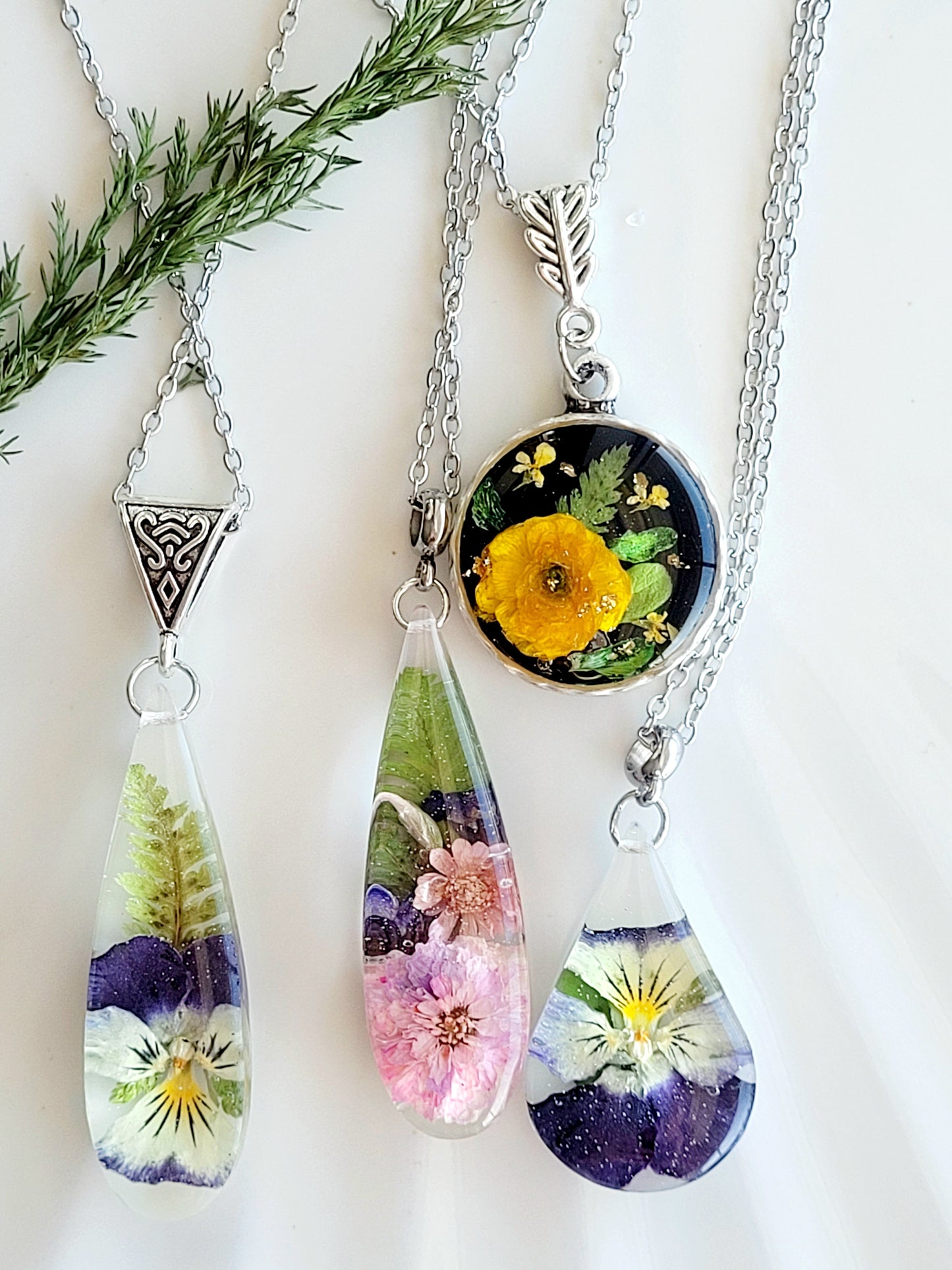 Handcrafted necklace with real viola. One-of-a-kind necklace and special gift for her