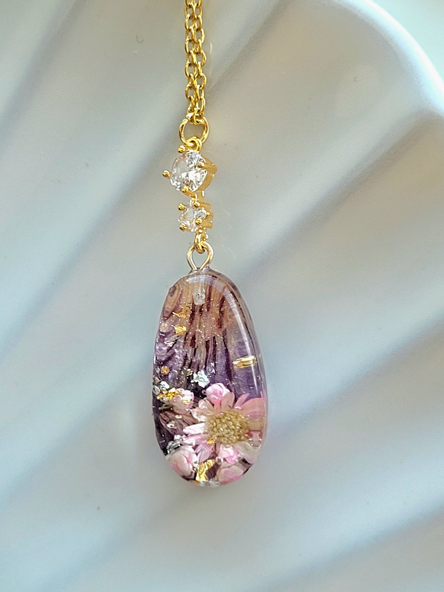 Handcrafted astroemeria necklace with real astroemeria petal. One-of-a-kind necklace and special gift