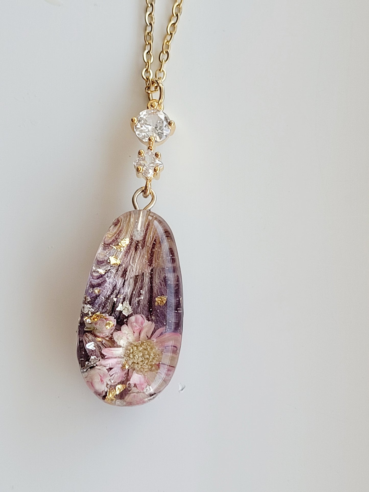 Handcrafted astroemeria necklace with real astroemeria petal. One-of-a-kind necklace and special gift