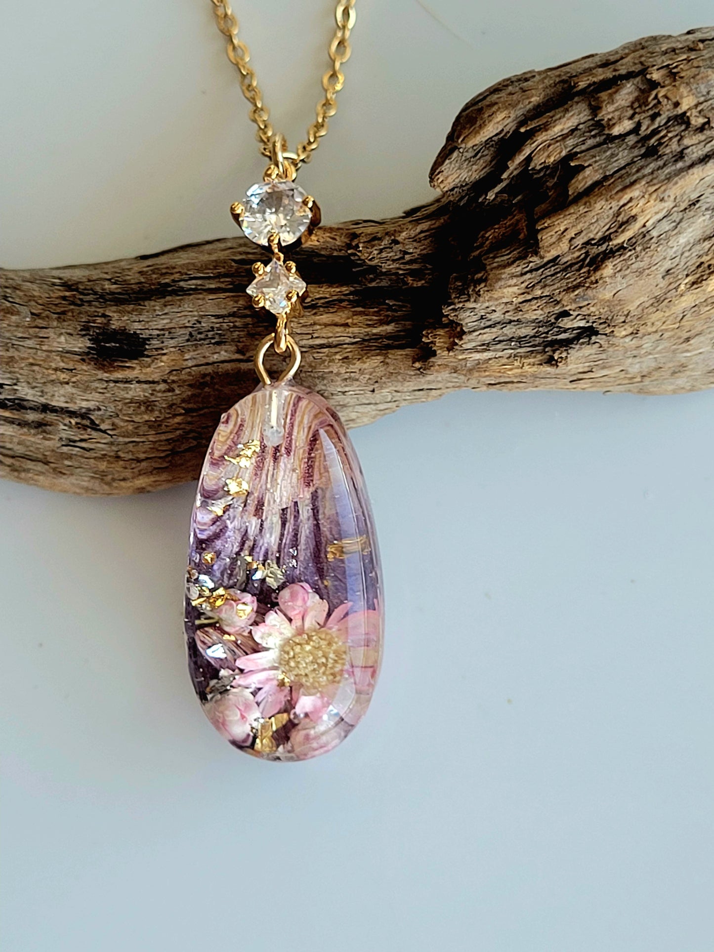 Handcrafted astroemeria necklace with real astroemeria petal. One-of-a-kind necklace and special gift