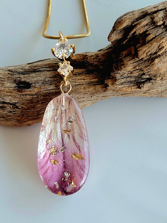 Handcrafted astroemeria necklace with real astroemeria petal. One-of-a-kind necklace and special gift
