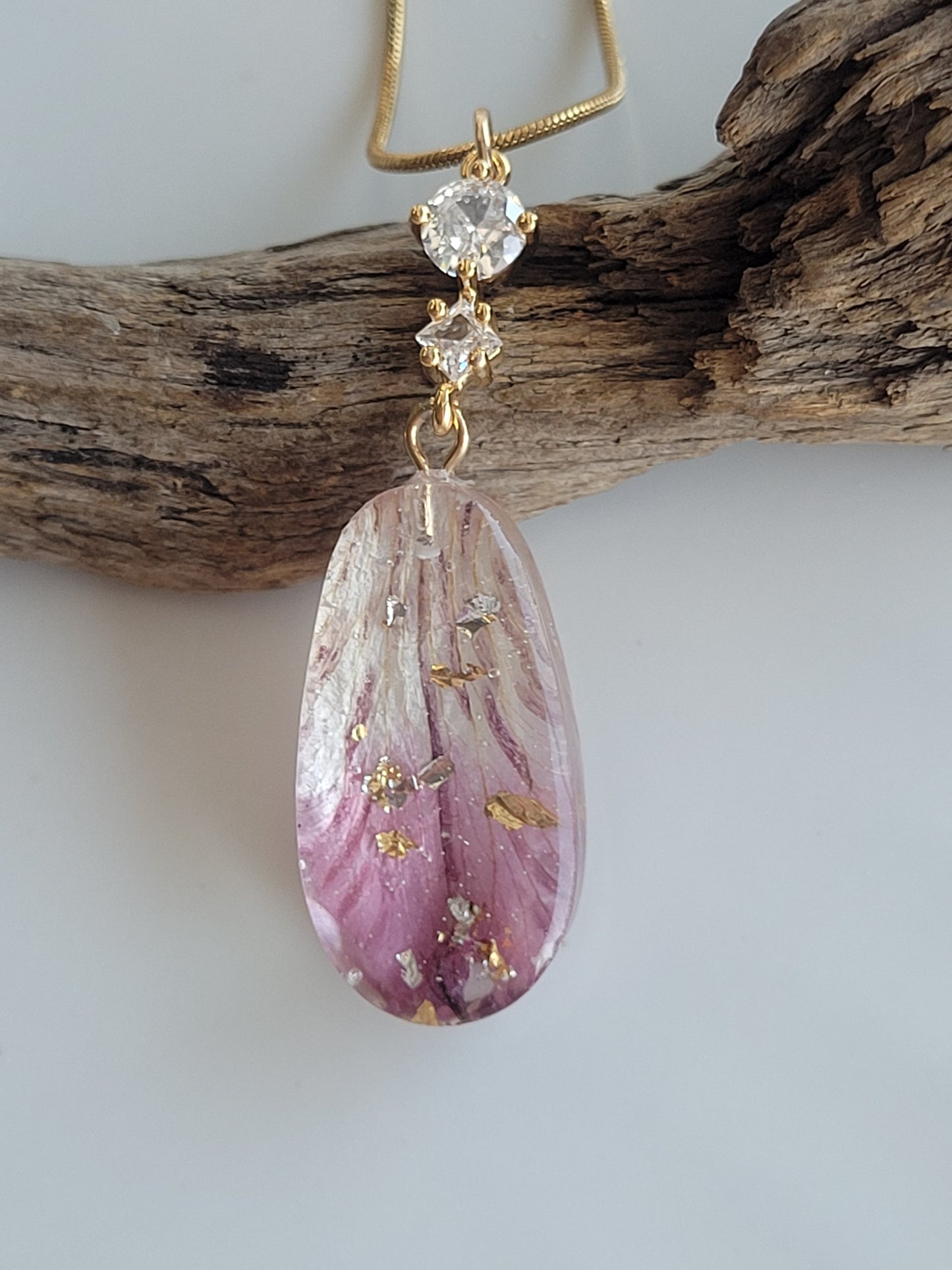 Handcrafted astroemeria necklace with real astroemeria petal. One-of-a-kind necklace and special gift