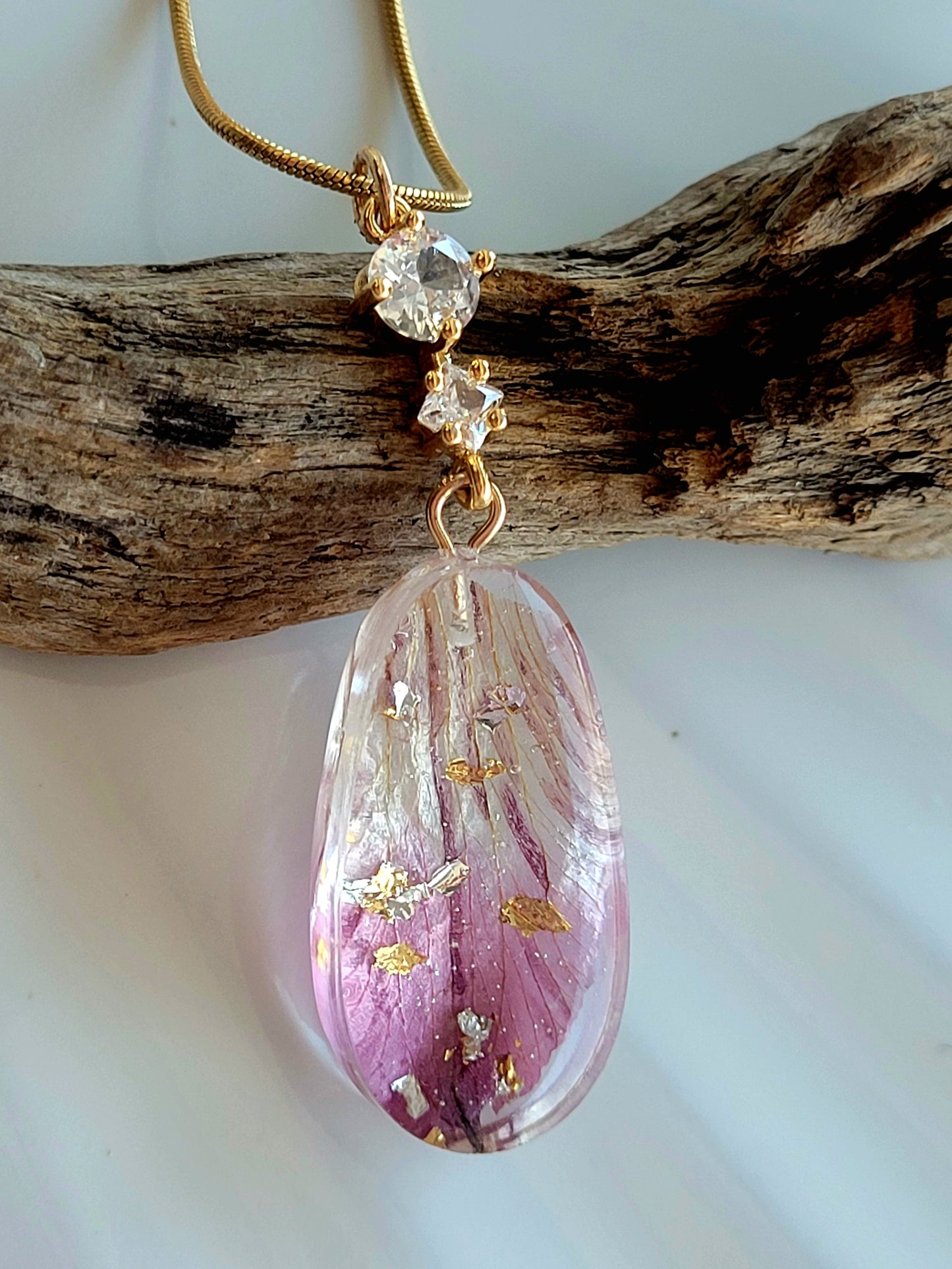 Handcrafted astroemeria necklace with real astroemeria petal. One-of-a-kind necklace and special gift