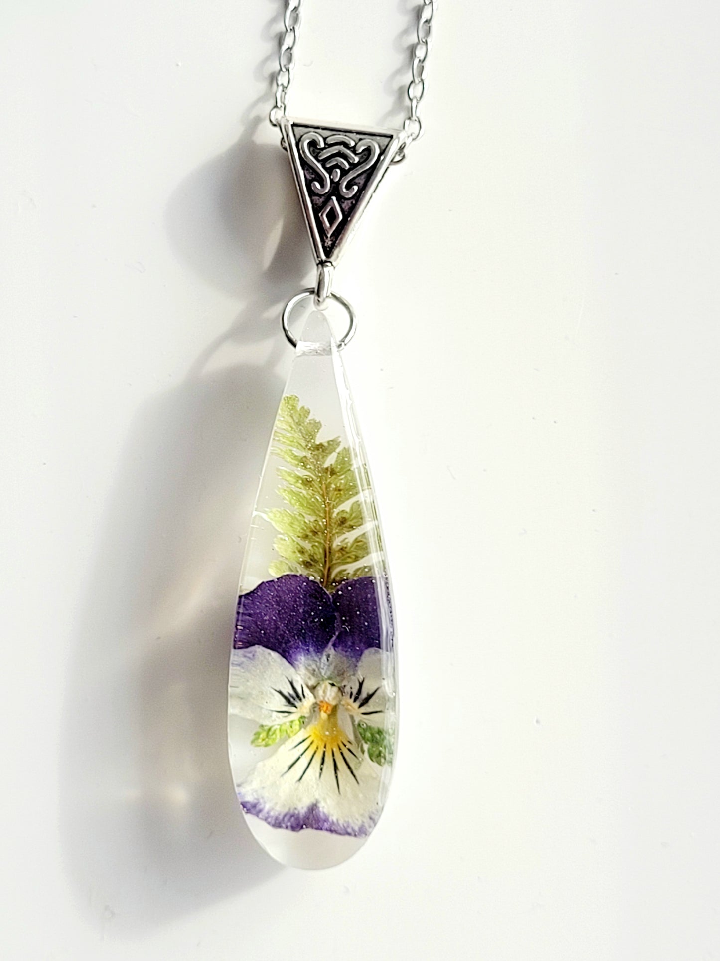 Handcrafted necklace with real viola. One-of-a-kind necklace and special gift for her