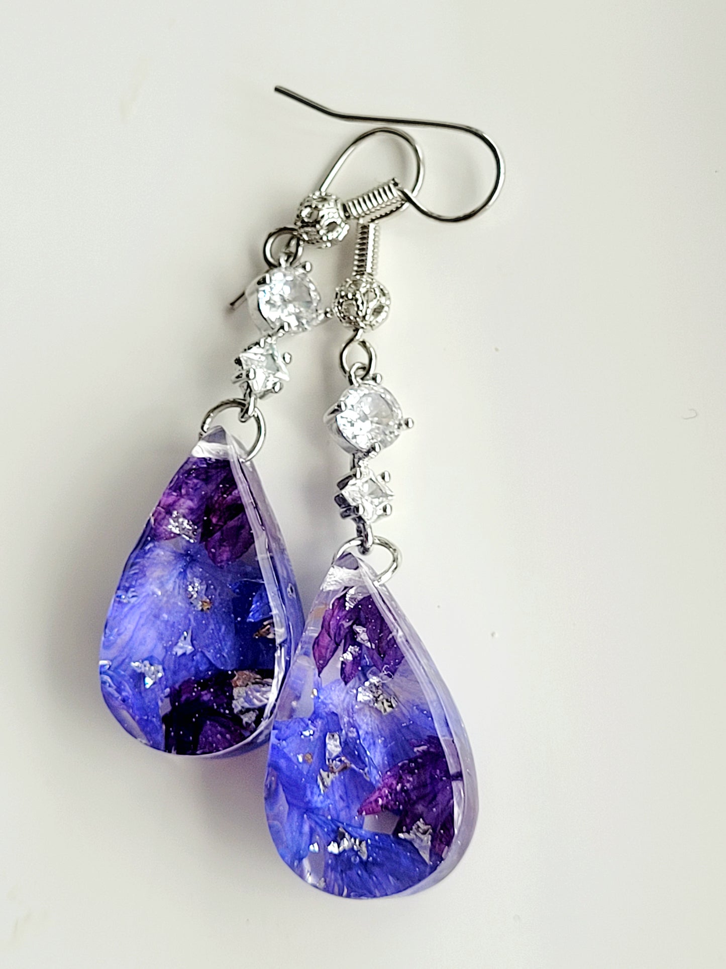 Floral handcrafted earrings with real cornflower petas.  Unique Gift. Unique Canadian jewelry