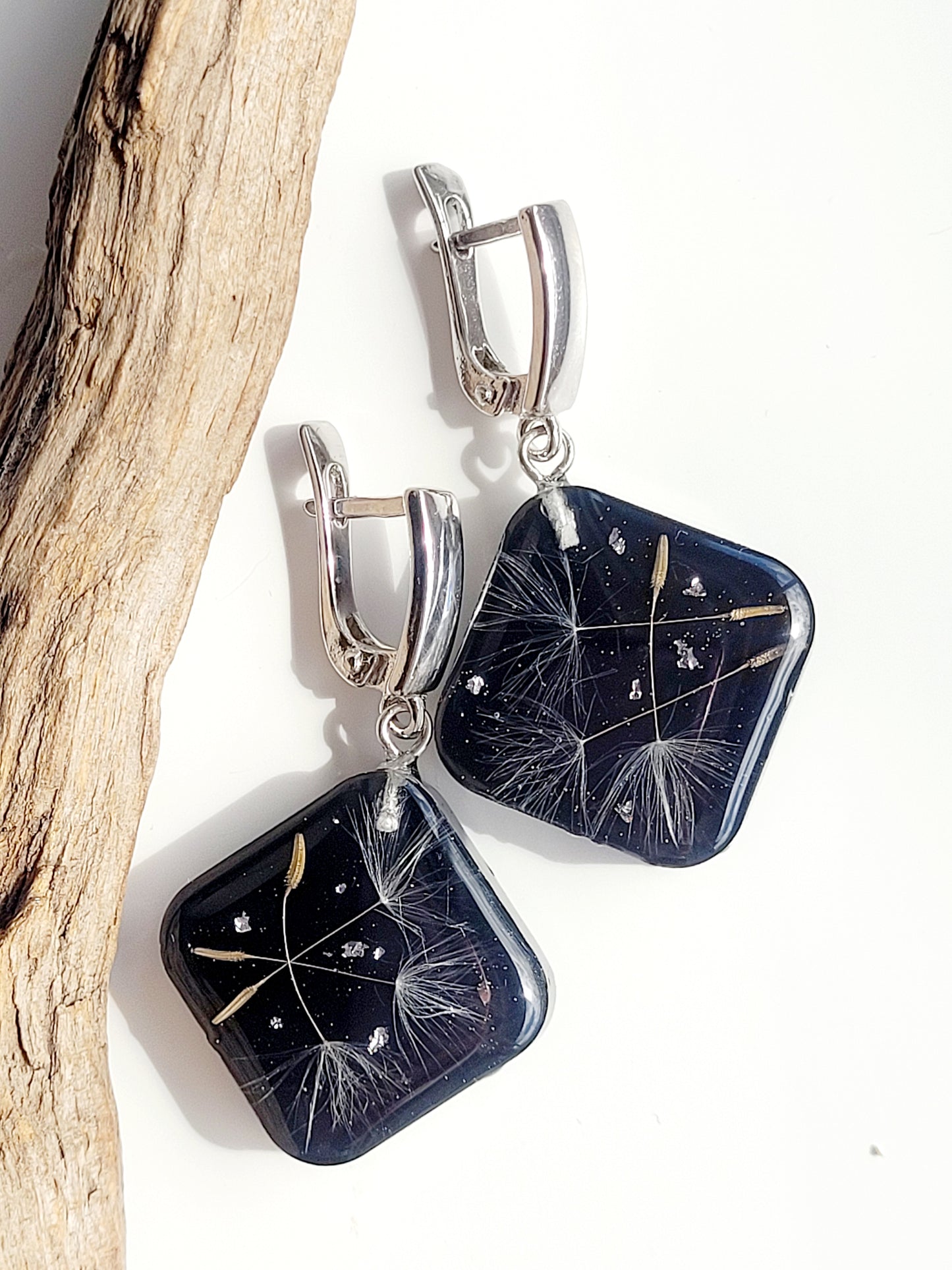 Dandelion seed earrings. Handcrafted earrings with dandelion seeds. Elegant ad stylish light handmade earrings