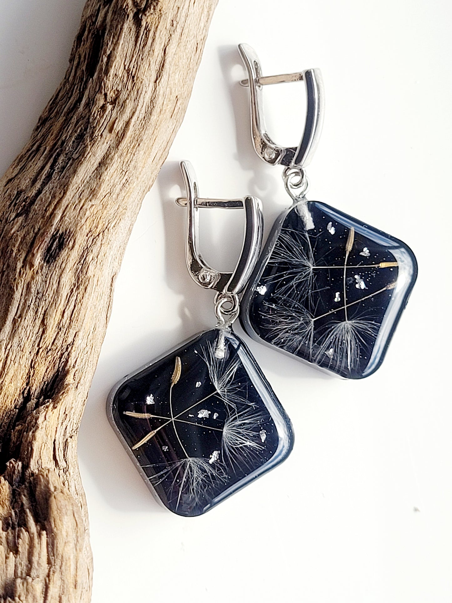 Dandelion seed earrings. Handcrafted earrings with dandelion seeds. Elegant ad stylish light handmade earrings