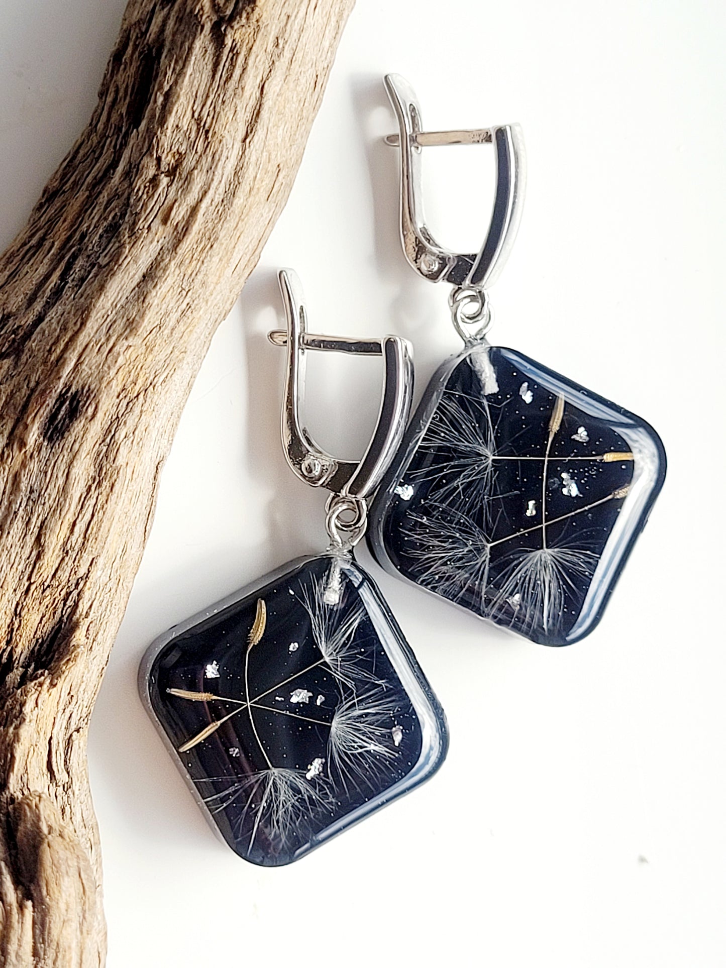Dandelion seed earrings. Handcrafted earrings with dandelion seeds. Elegant ad stylish light handmade earrings