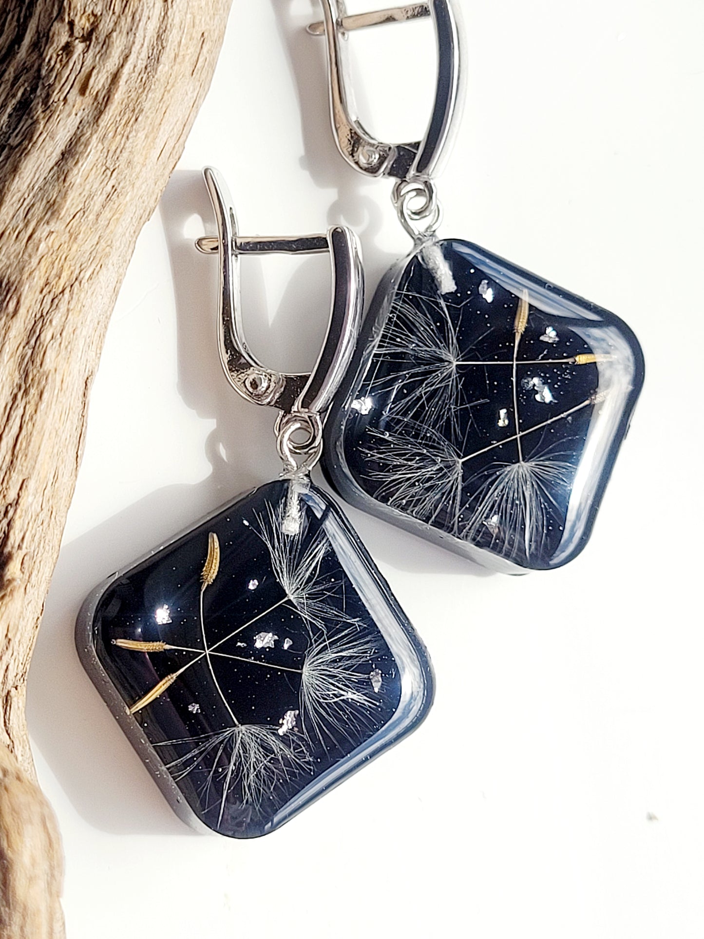 Dandelion seed earrings. Handcrafted earrings with dandelion seeds. Elegant ad stylish light handmade earrings