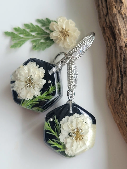 Botanical, handcrafted earrings with real white pearl flowers. Unique Gift.