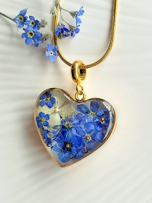 Pink flower heart necklace