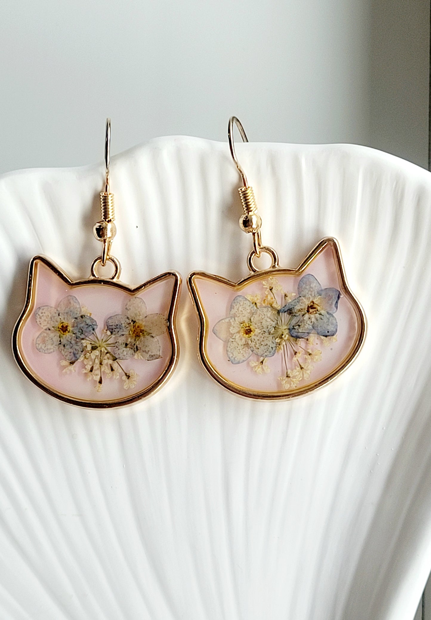 Cat floral handcrafted earrings with wildflowers. Unique Gift. Unique Canadian jewelry