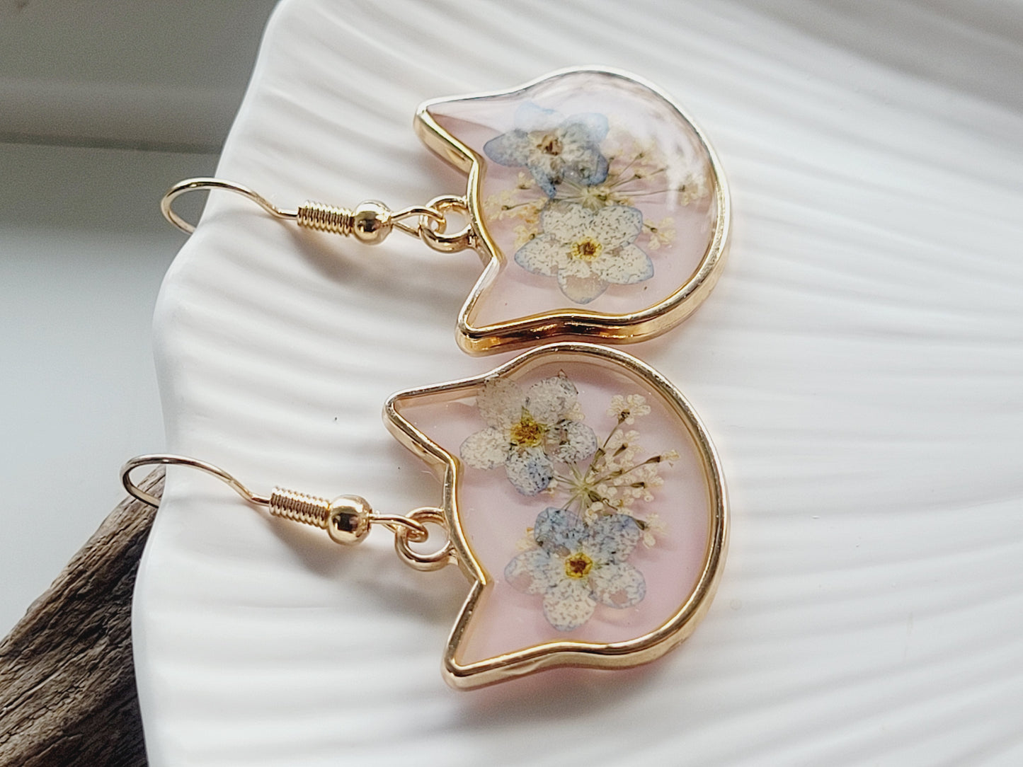 Cat floral handcrafted earrings with wildflowers. Unique Gift. Unique Canadian jewelry