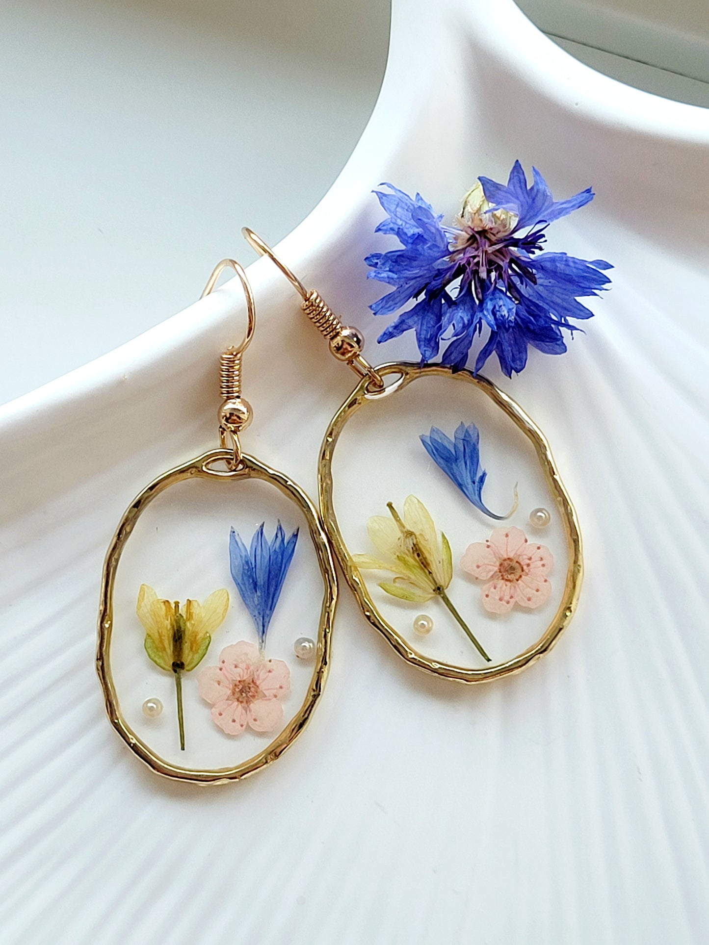 Floral handcrafted earrings with wildflowers. Unique Gift. Unique Canadian jewelry