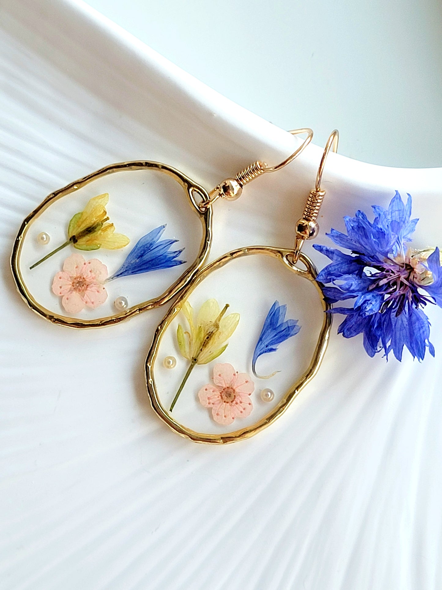 Floral handcrafted earrings with wildflowers. Unique Gift. Unique Canadian jewelry