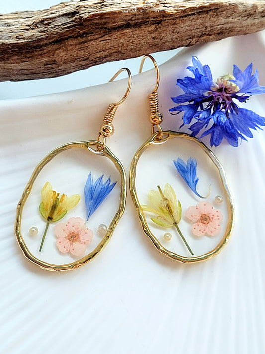 Floral handcrafted earrings with wildflowers. Unique Gift. Unique Canadian jewelry