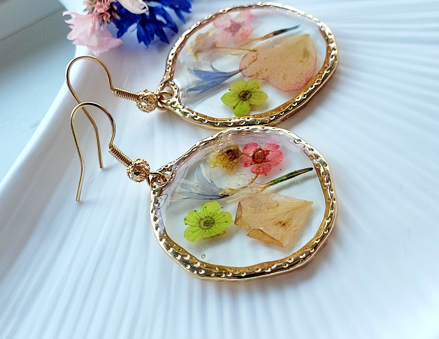 Floral handcrafted earrings with wildflowers. Unique Gift. Unique Canadian jewelry