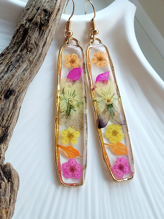 Floral handcrafted earrings with white wildflowers. Unique Gift. Unique Canadian jewelry