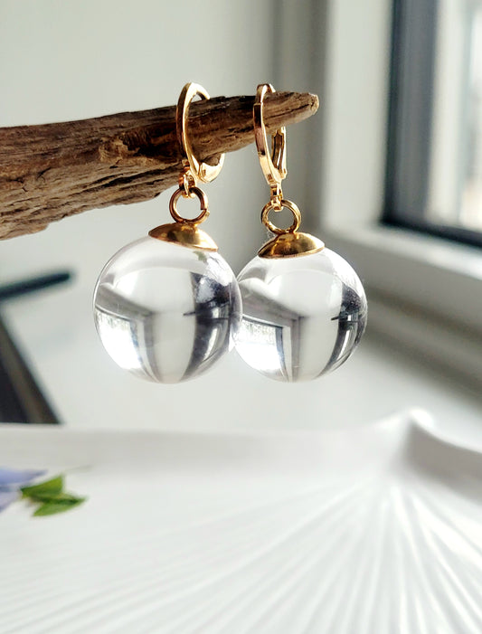 Clear Sphere Earrings with Gold-Plated Hooks | Elegant & Lightweight