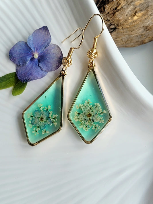 Floral handcrafted earrings with wildflowers and foget me nots. Unique Gift. Unique Canadian jewelry