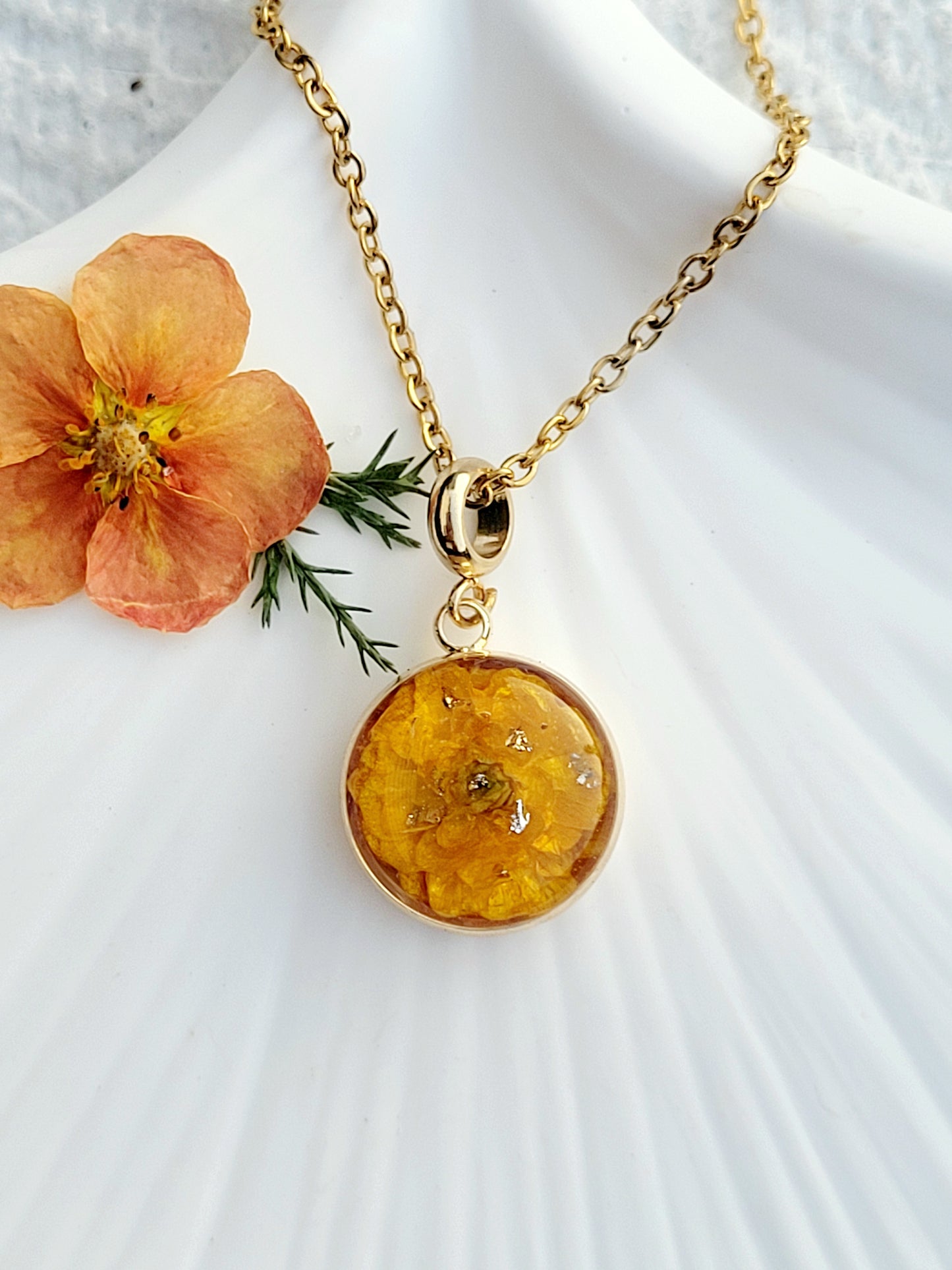 Delicate real butter cup flower Necklace – Minimalist jewelry.