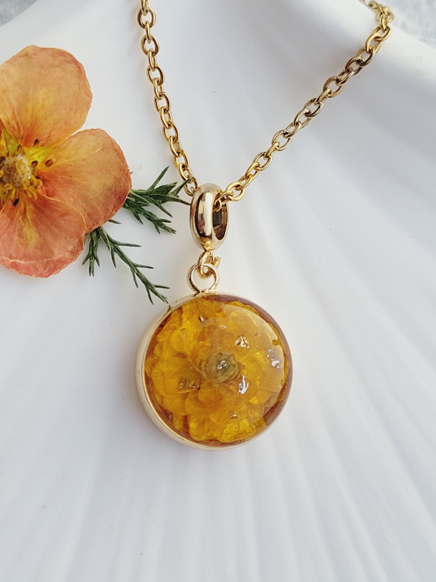 Delicate real butter cup flower Necklace – Minimalist jewelry.