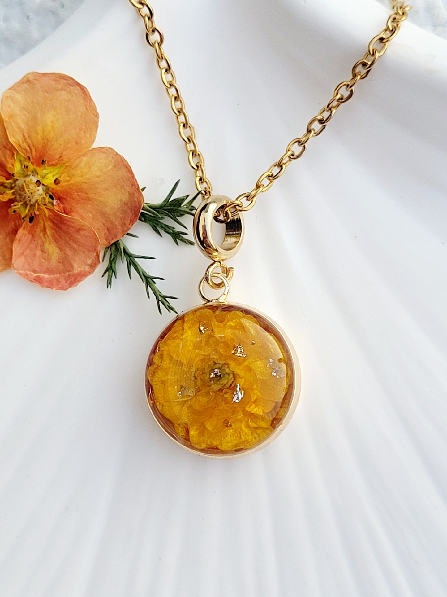 Delicate real butter cup flower Necklace – Minimalist jewelry.
