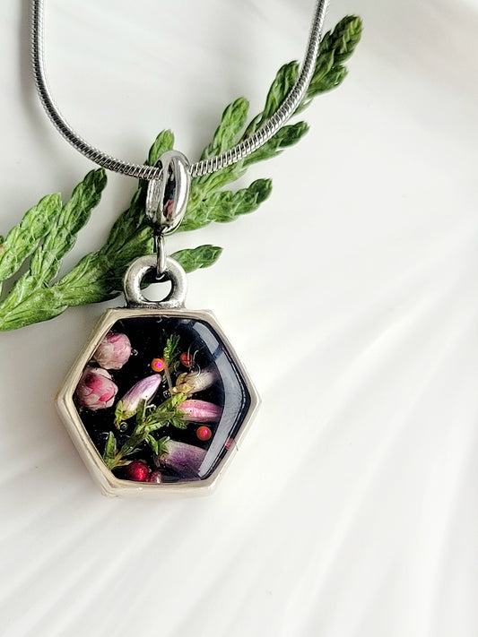 Delicate real heather flower Necklace – Minimalist jewelry.