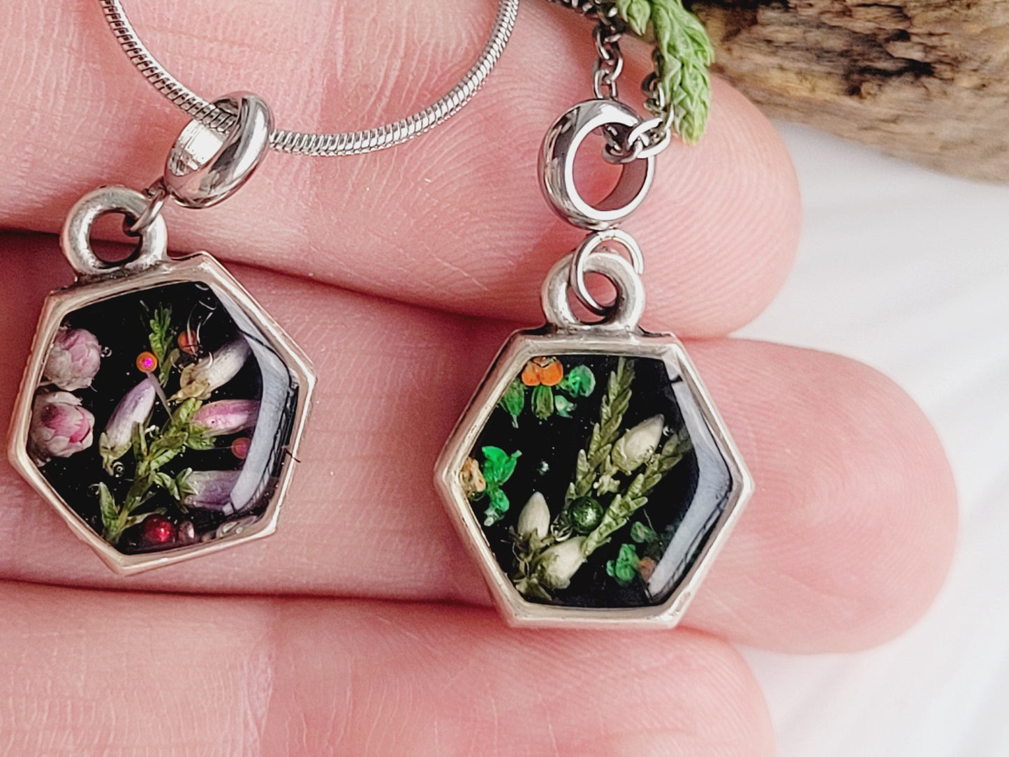 Delicate real heather flower Necklace – Minimalist jewelry.