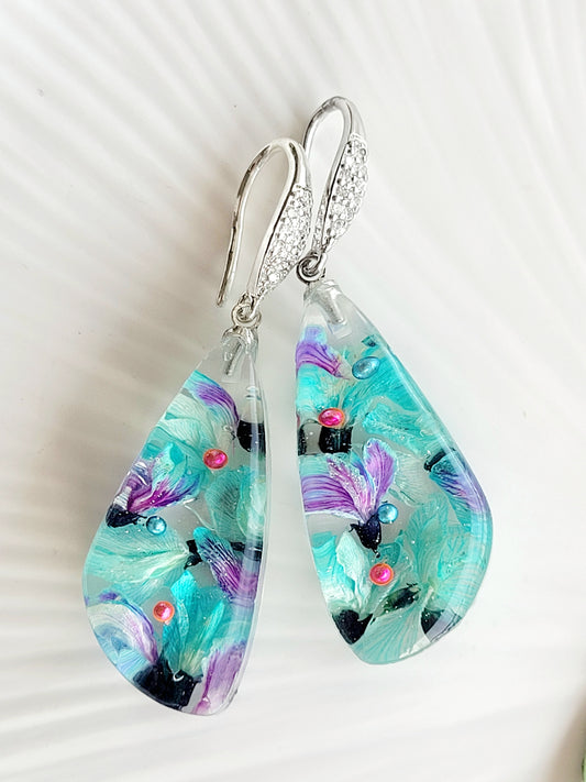Botanical, handcrafted earrings with real flowers (genista flower). Unique Gift.