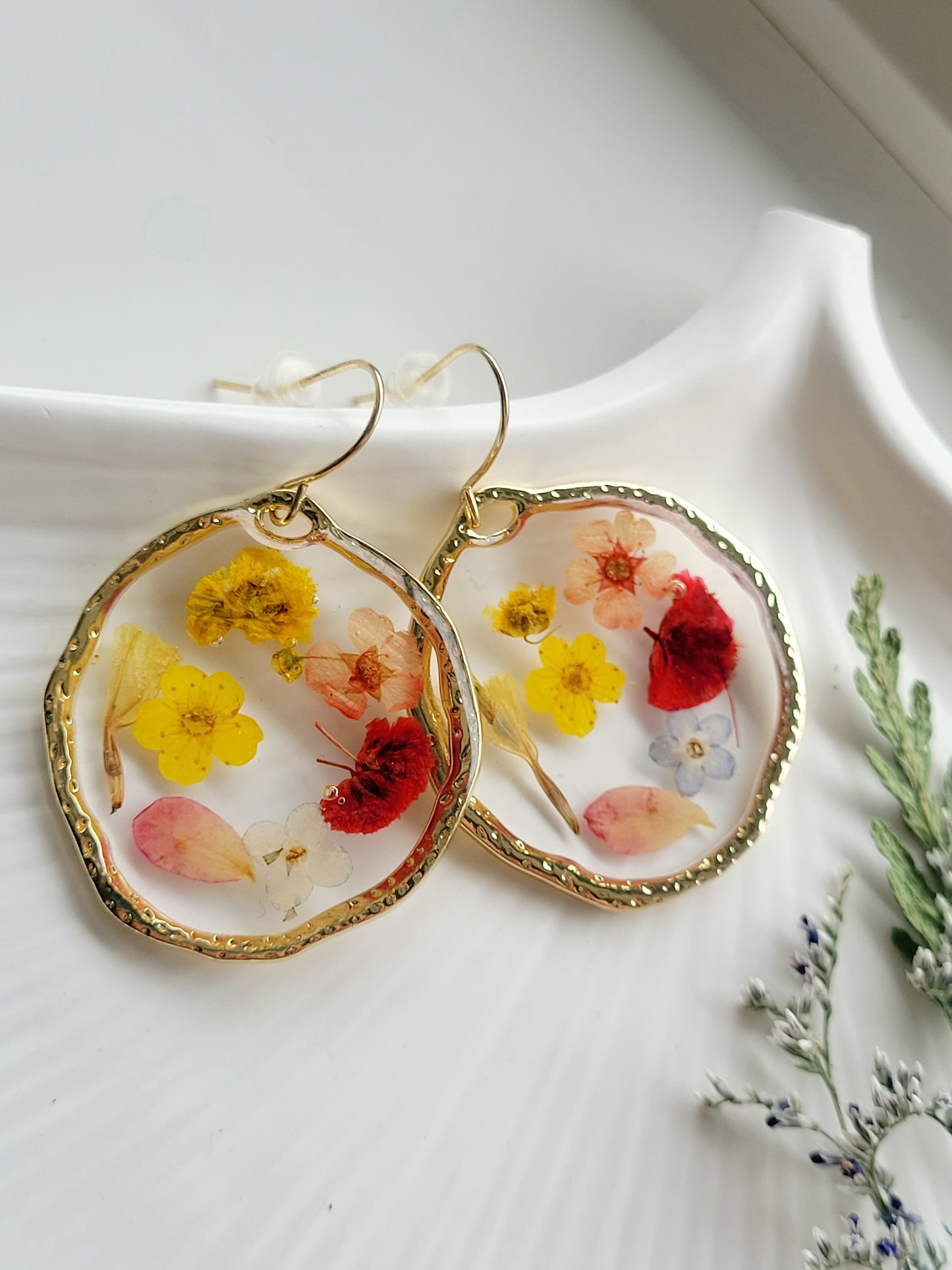 Floral handcrafted earrings with wildflowers. Unique Gift. Unique Canadian jewelry