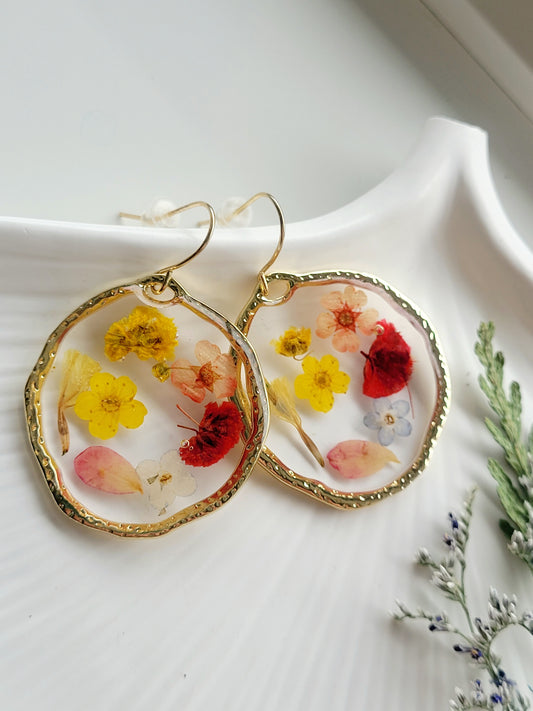 Floral handcrafted earrings with wildflowers. Unique Gift. Unique Canadian jewelry