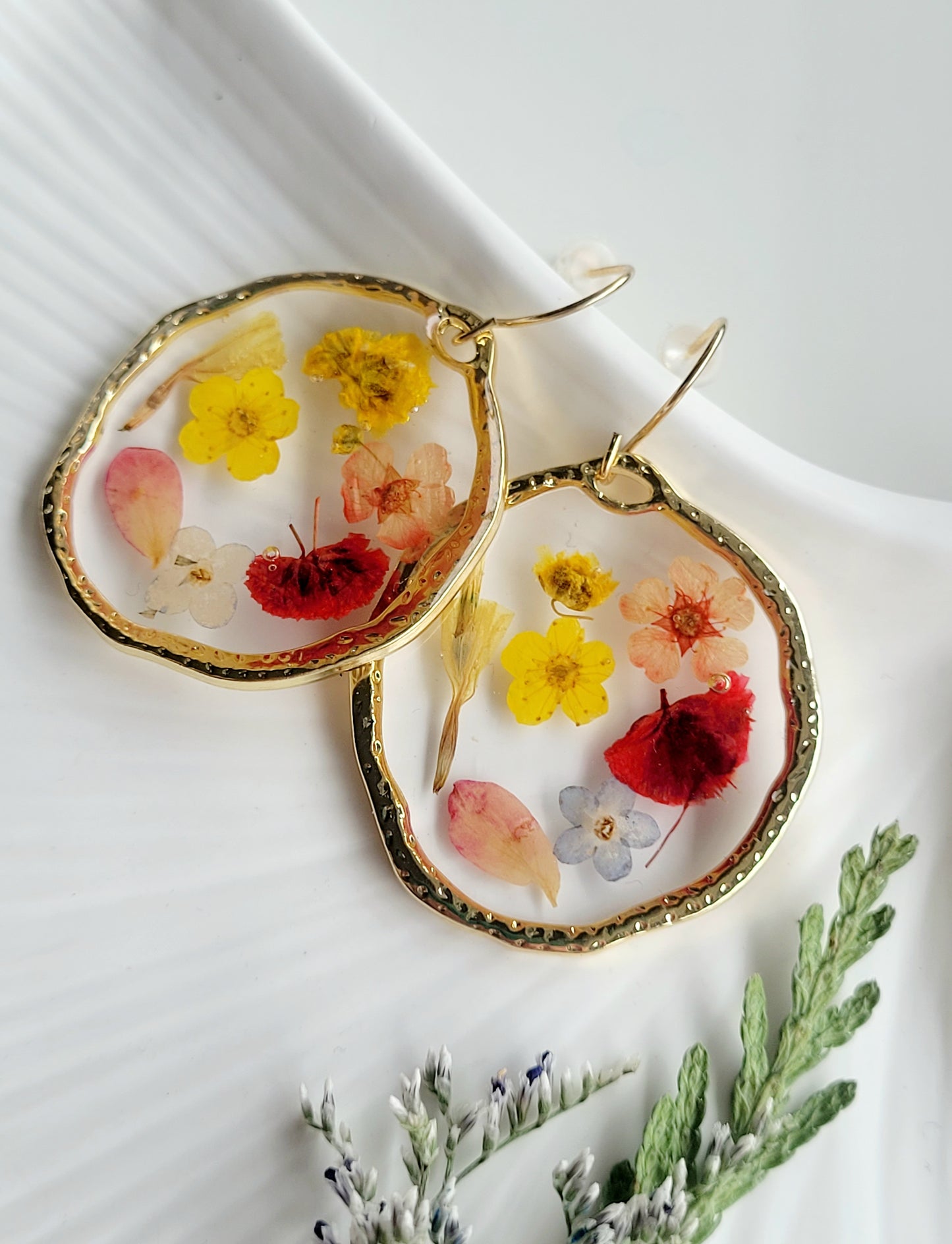 Floral handcrafted earrings with wildflowers. Unique Gift. Unique Canadian jewelry