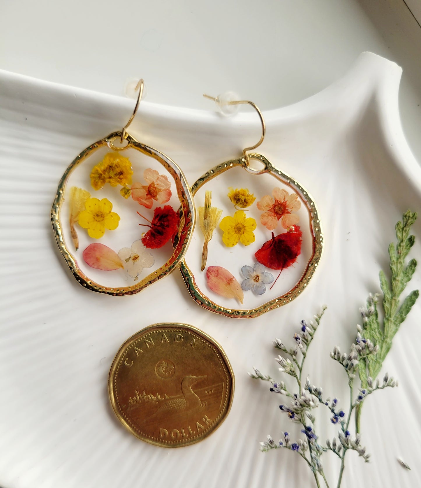 Floral handcrafted earrings with wildflowers. Unique Gift. Unique Canadian jewelry