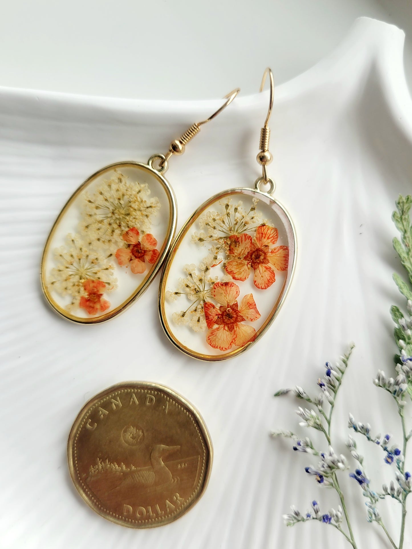 Delicate Queen Anne’s Lace handcrafted earrings. Unique Gift. Unique Canadian jewelry
