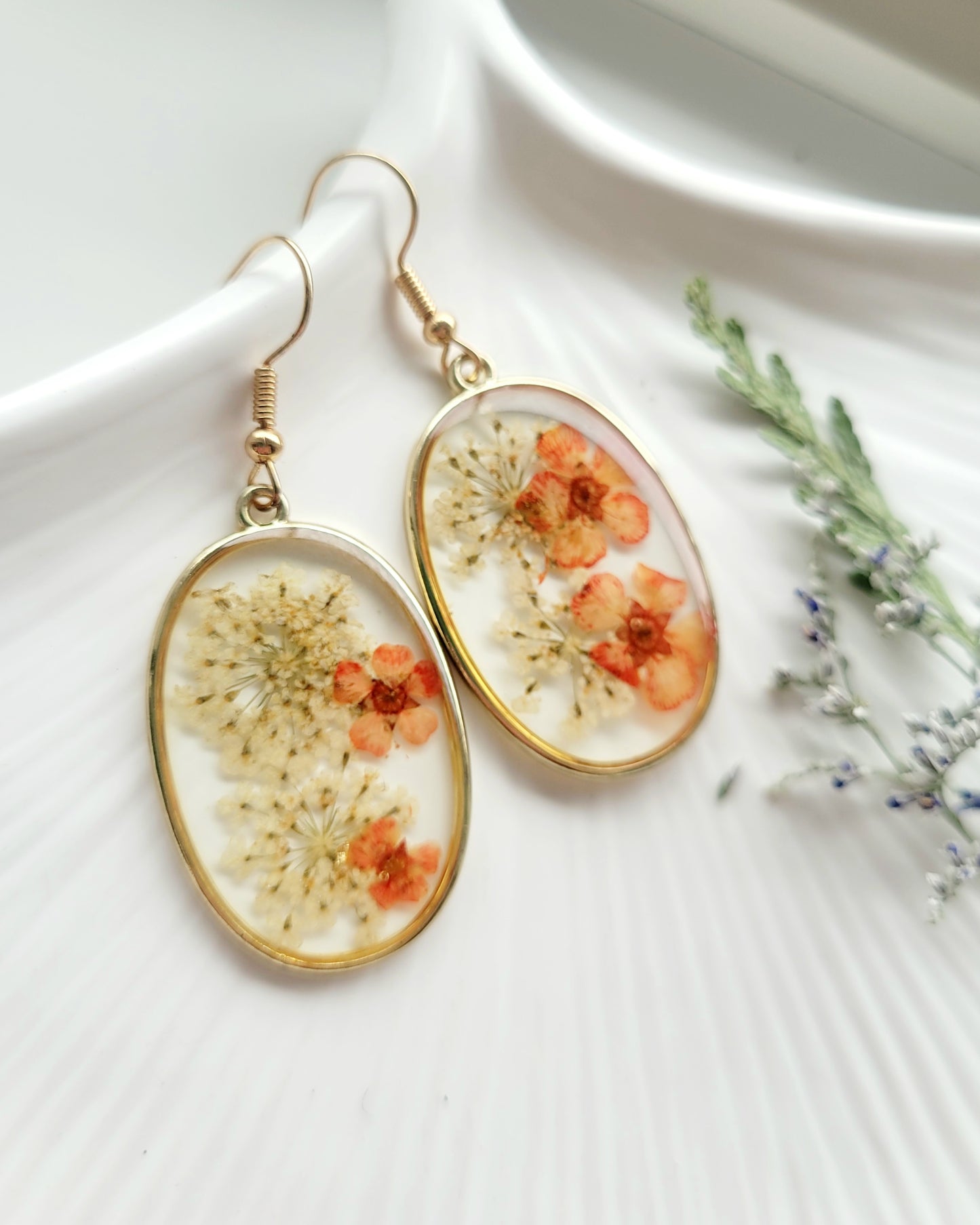 Delicate Queen Anne’s Lace handcrafted earrings. Unique Gift. Unique Canadian jewelry