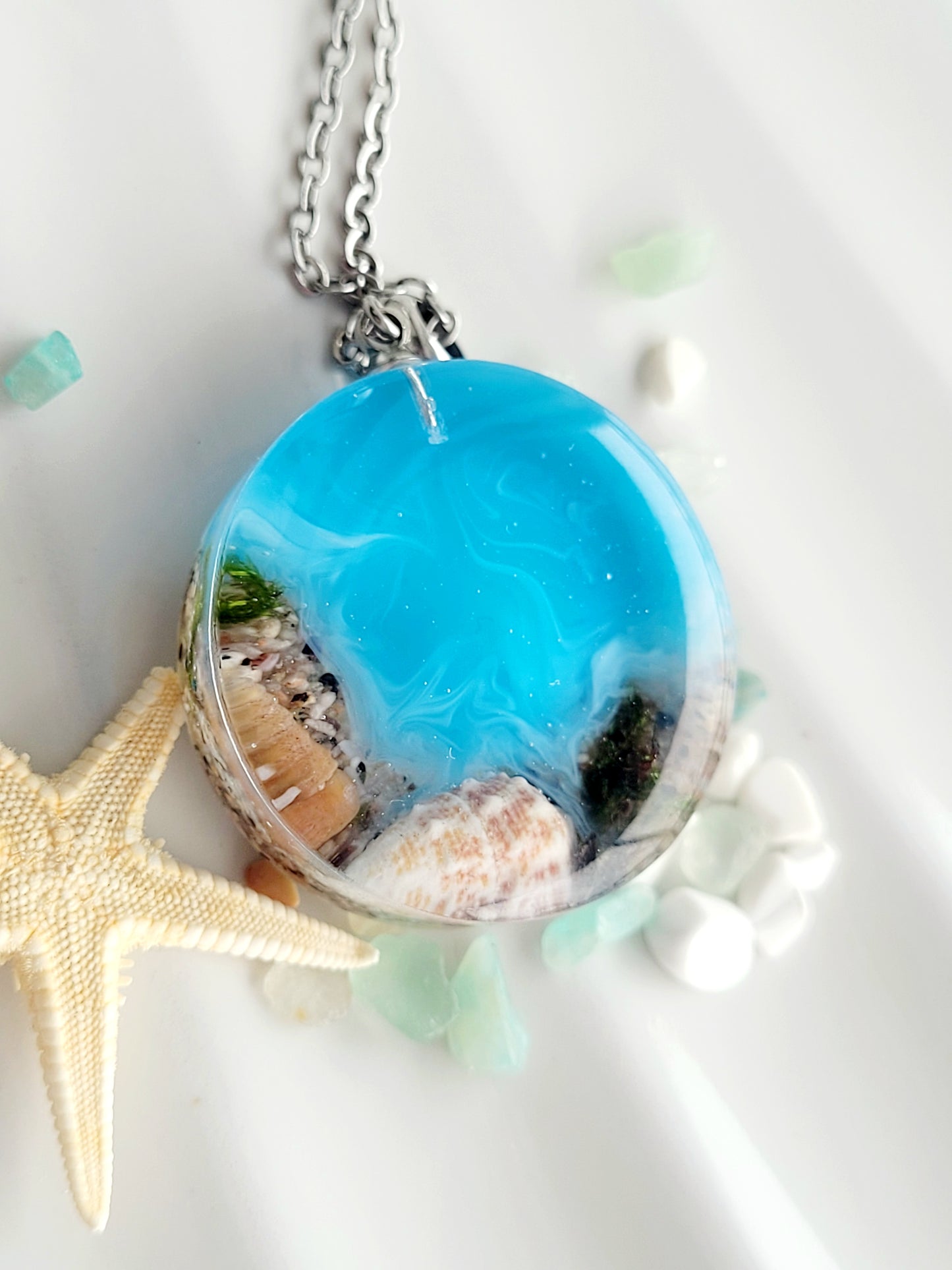 Sea heart necklace with real seashells and sand