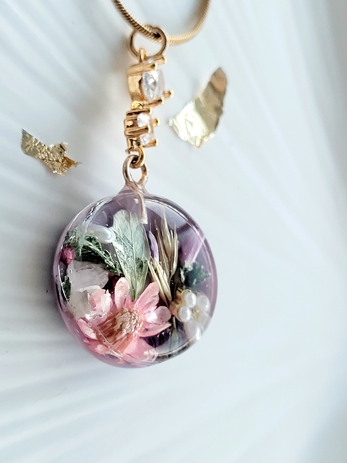 Blooming Meadow Pendant. Botanical necklace with real flowers