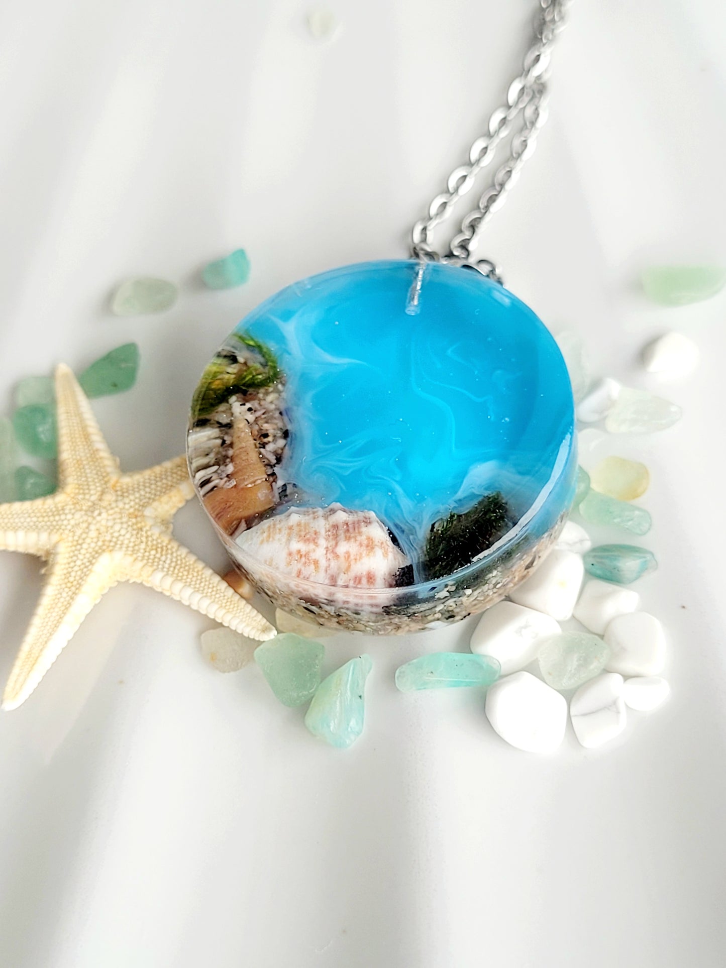 Sea heart necklace with real seashells and sand