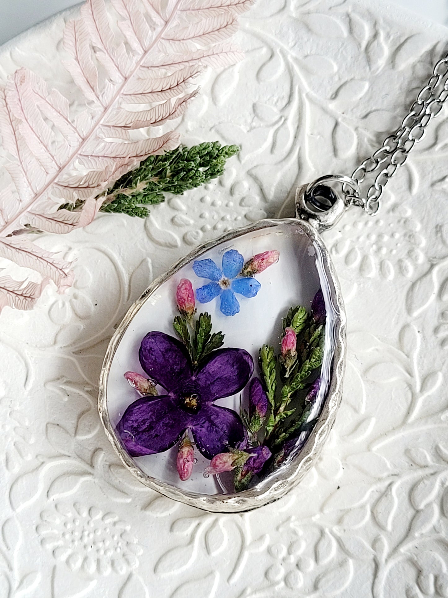 Lilac and forget-me-not necklace