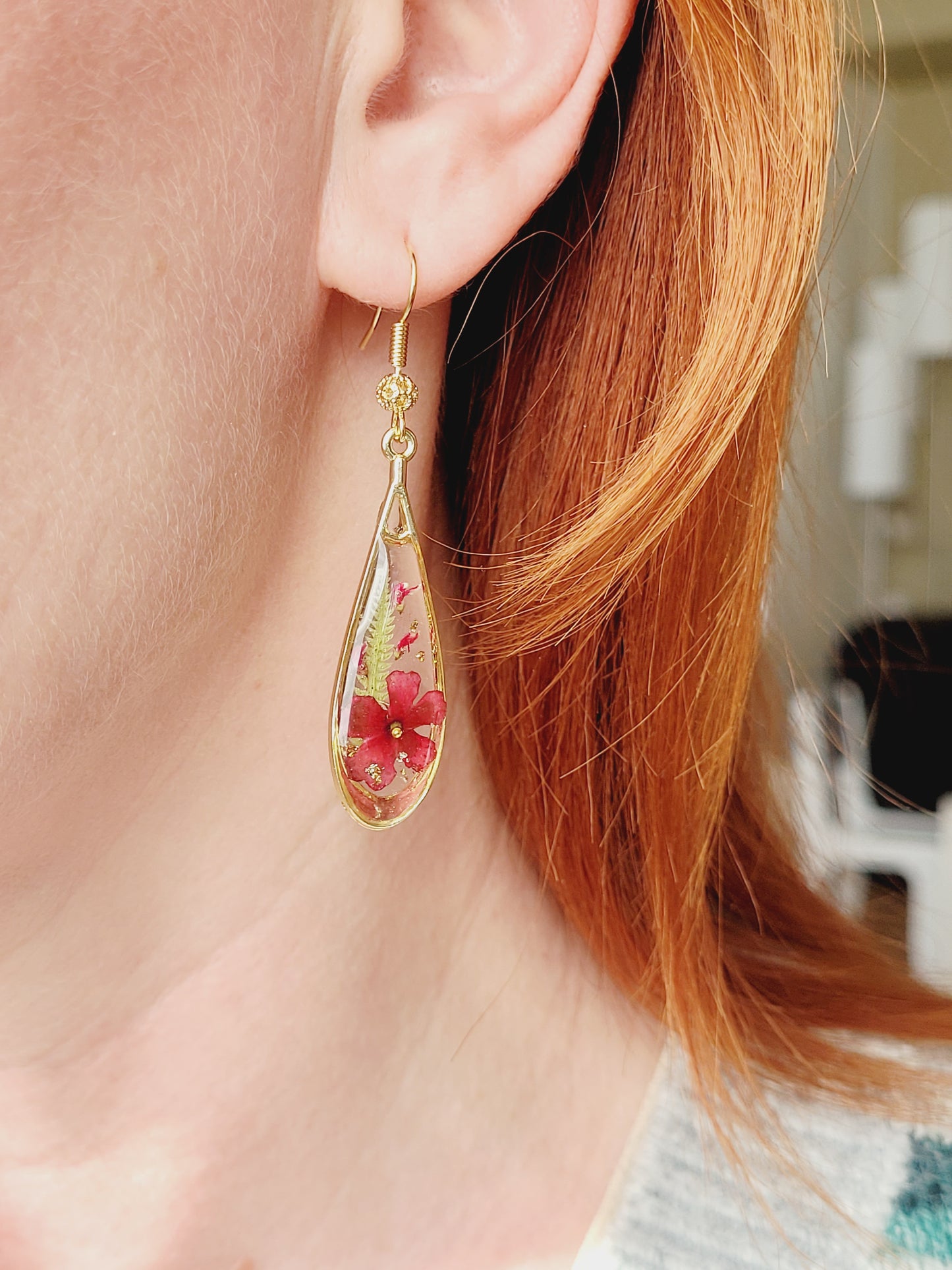 Red Flower tear-drop earrings